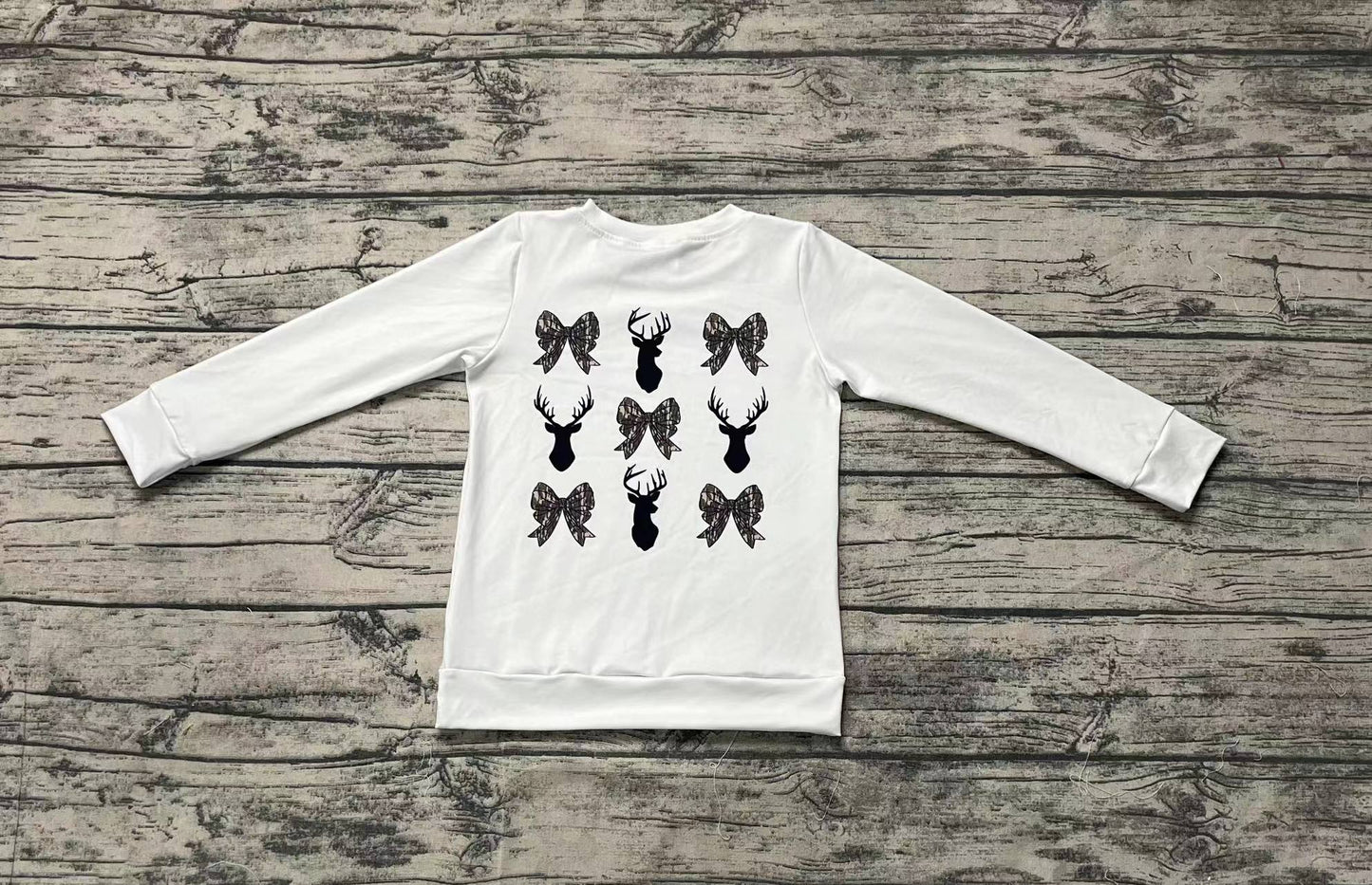 (Pre-order)GT0760 Camo Bows Deer Print Girls Fall Tee Shirts Top