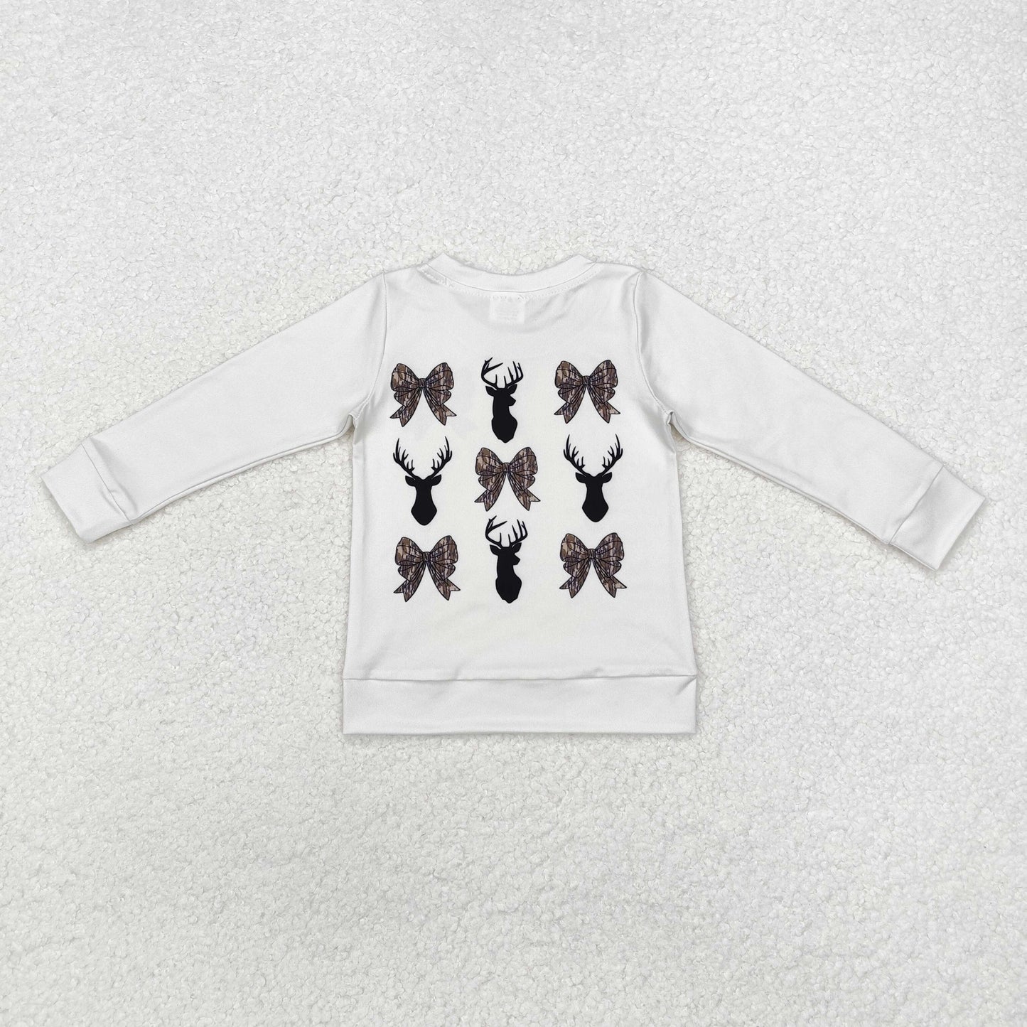 GT0760 Camo Bows Deer Print Girls Fall Hunting Tee Shirts Top