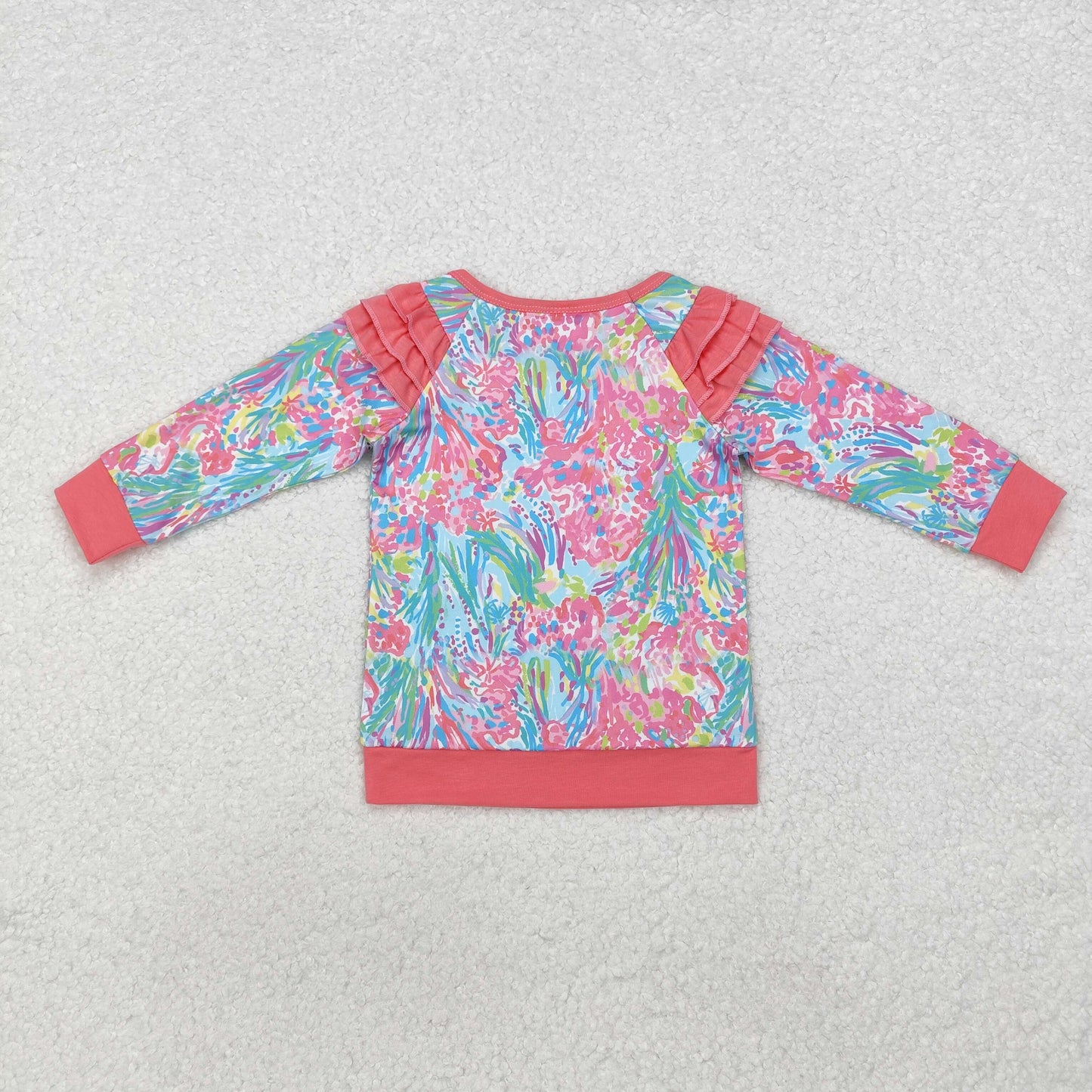 GT0766 Pink Flowers Print Girls Fall Tee Shirts Top