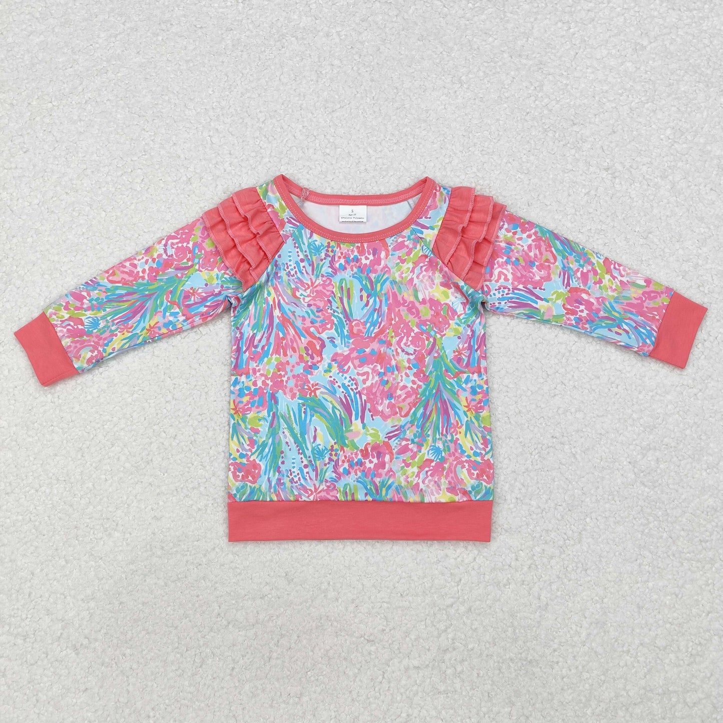 GT0766 Pink Flowers Print Girls Fall Tee Shirts Top