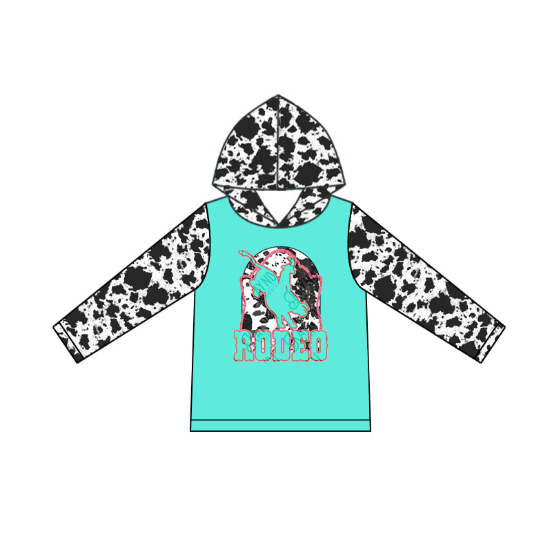 (Pre-order)GT0777  Rodeo Aqua Cowhide Print Girls Western Hoodie Top