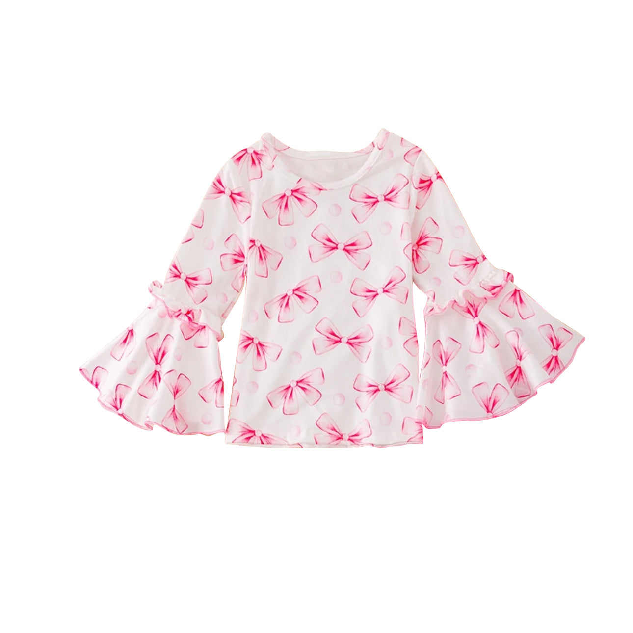 (Pre-order)GT0779  Pink Bows Print Girls Tee Shirts Top