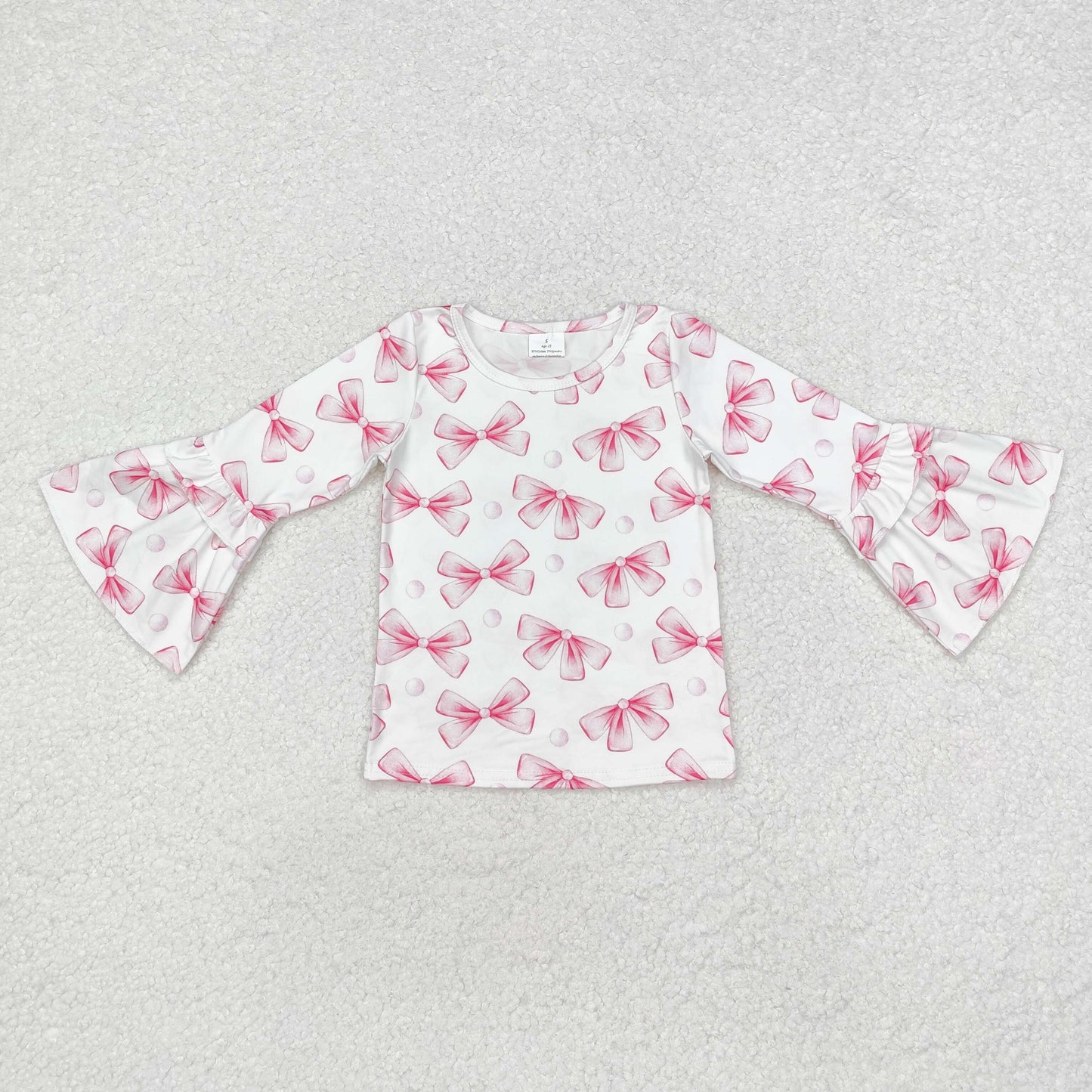 GT0779  Pink Bows Print Girls Tee Shirts Top