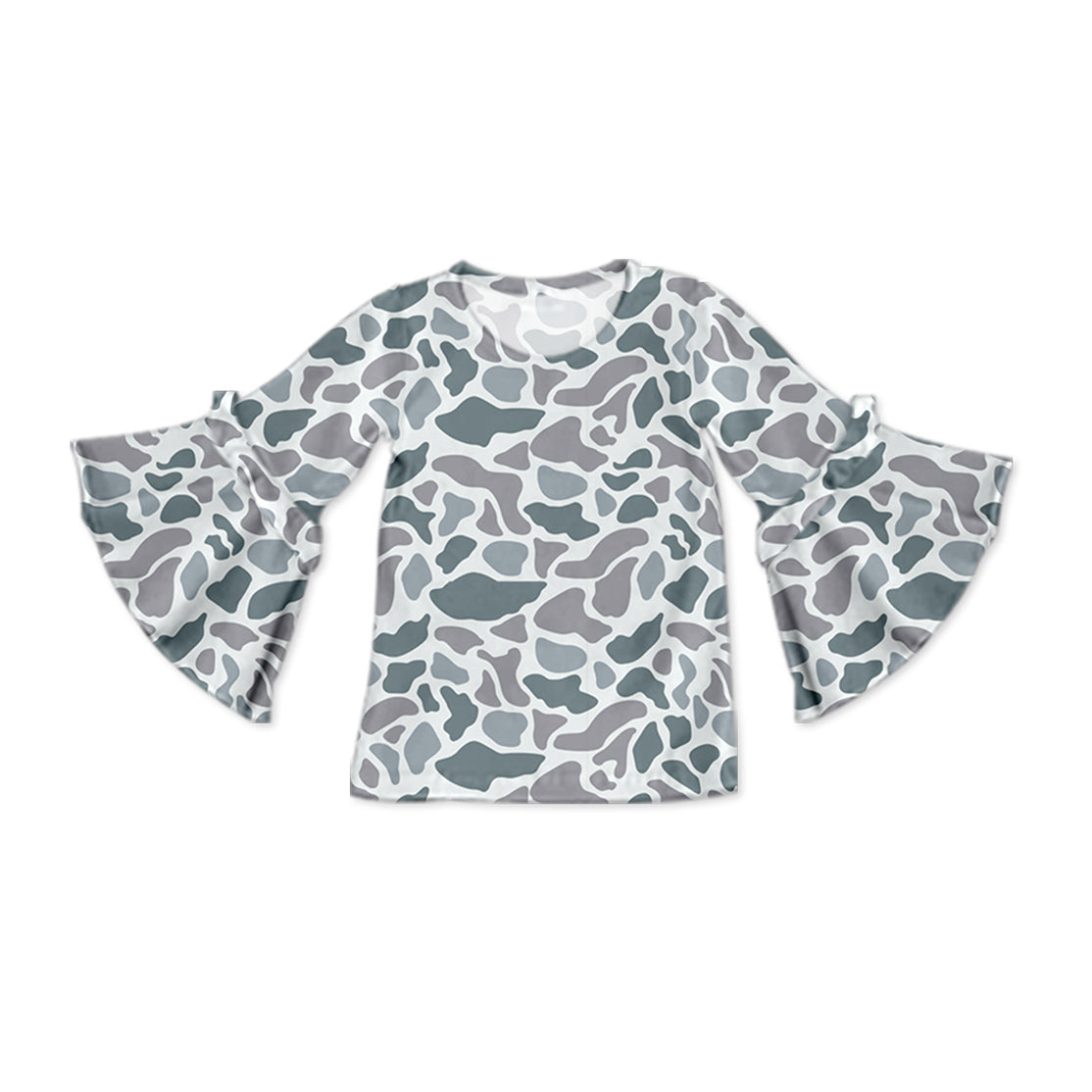 (Pre-order)GT0788  Gray Camo Print Girls Flare Sleeve Tee Shirts Top