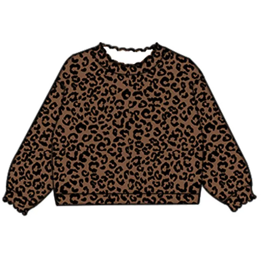 (Pre-order)GT0806  Brown Leopard Girls Fall Tee Shirts Top