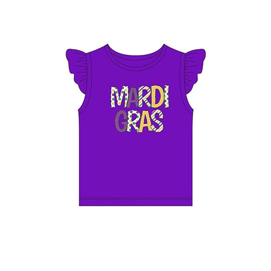 (Pre-order)GT0814  Purple Mardi Gras Print Girls Tee Shirts Top