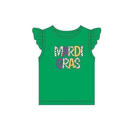 (Pre-order)GT0815  Green Mardi Gras Print GirlsTee Shirts Top