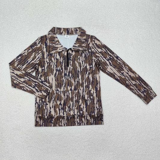 GT0826 Adult Camo Print Woman Fall Zipper Pullover Top