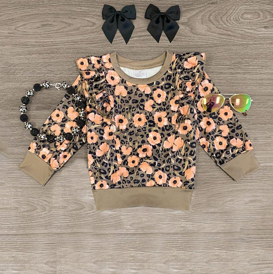 (Pre-order)GT0843 Flowers Leopard Print Girls Tee Shirts Top