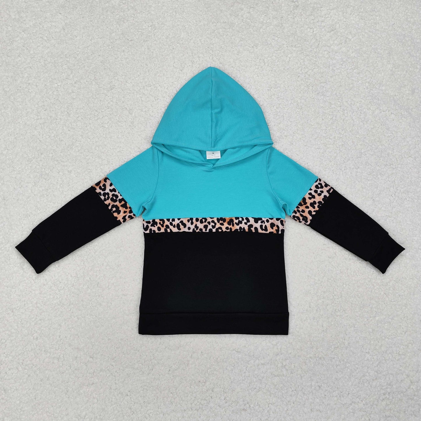 GT0846 Aqua Leopard Black Girls Fall Hoodie Tee Shirts Top