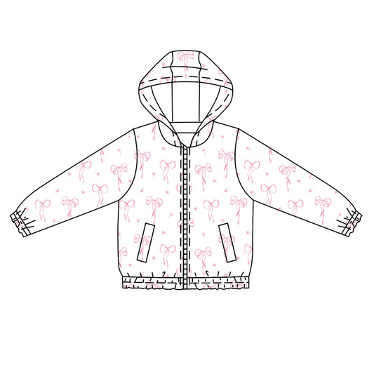 (Pre-order)GT0854 Pink Bows White Print Girls Zipper Hoodie Jacket Top