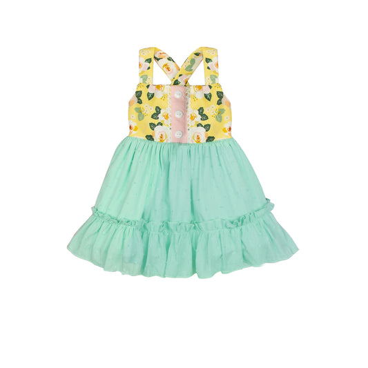 (Pre-order)GT0859 Green Flowers Print Girls Top