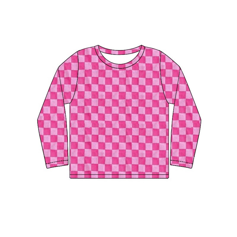 (Pre-order)GT0863 Pink Plaid Print Girls Tee Shirts Top