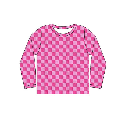 (Pre-order)GT0863 Pink Plaid Print Girls Tee Shirts Top