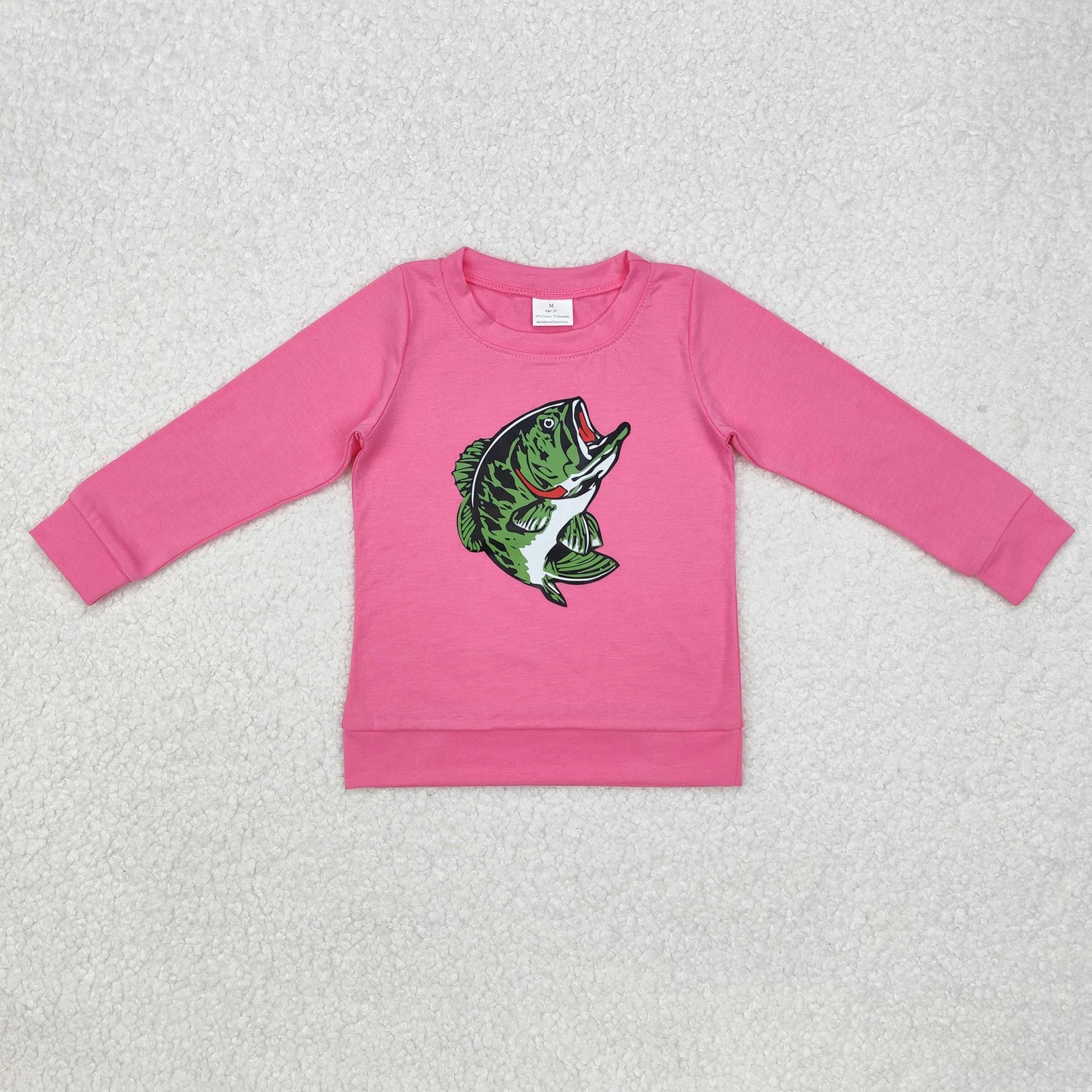 GT0870 Fish Vinyl Hotpink Girls Long Sleeve Tee Shirts Top