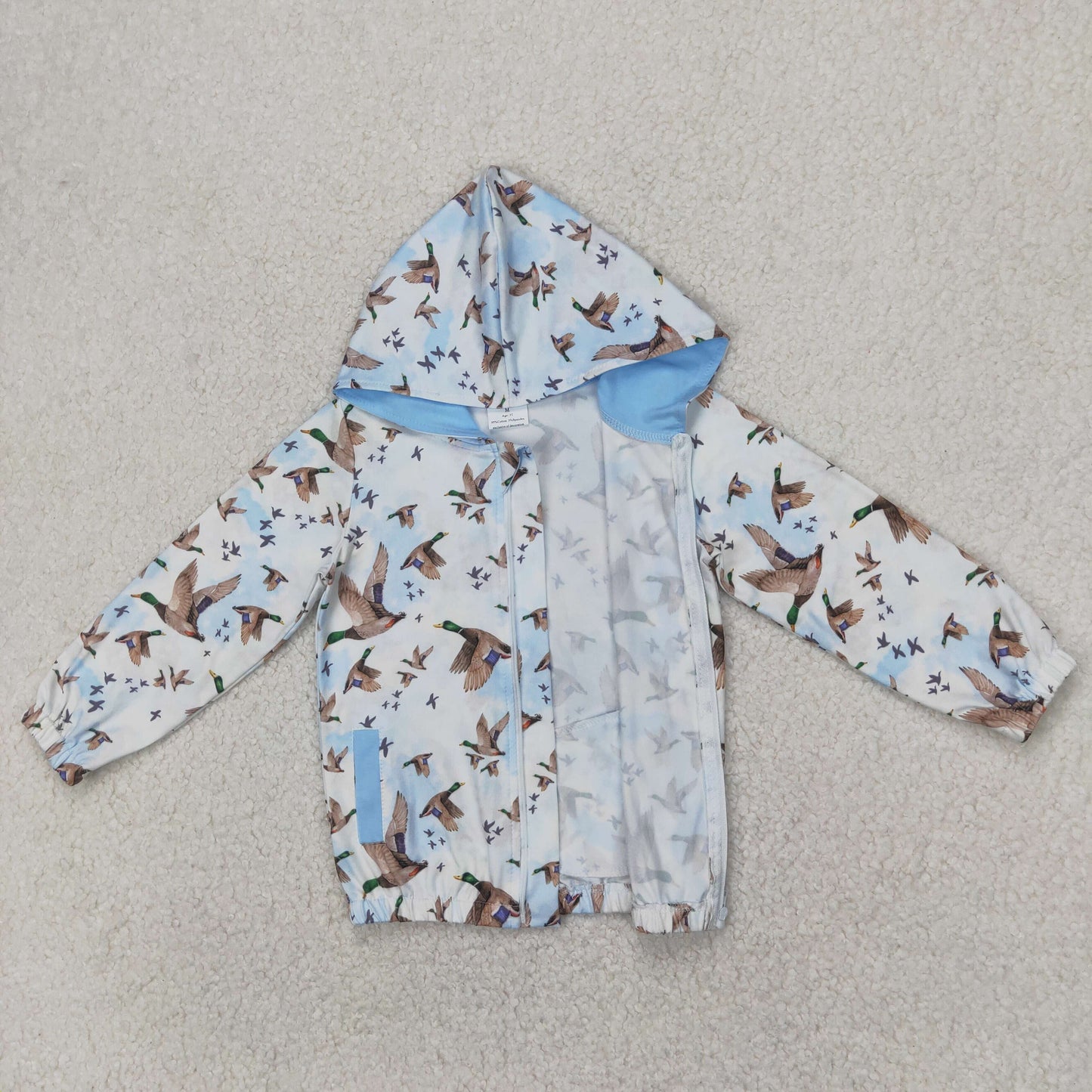 GT0875 Duck Blue Print Pockets Girls Hoodie Zipper Jackets Top