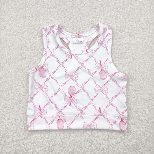 GT0883 Pink Tennis Bows Print Girls Yoga Tank Top