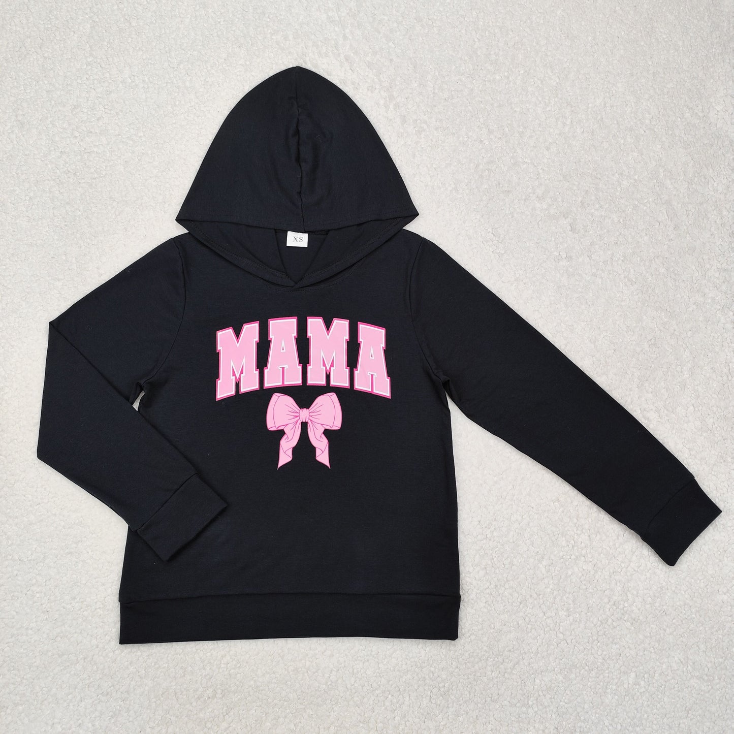 Mom and Me Black MINI/MAMA Vinyl Long Sleeve Hoodie Top