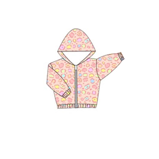 (Pre-order)GT0911  Colorful Leopard Print Girls Zipper Jackets Hoodie Top