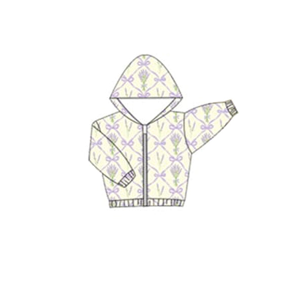 (Pre-order)GT0912  Lavender Bows Print Girls Zipper Jackets Hoodie Top