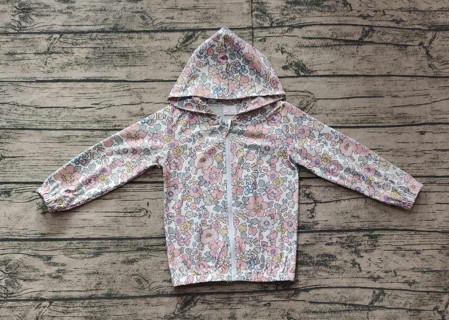 (Pre-order)GT0914 Pink Flowers Print Girls Zipper Jackets Hoodie Top