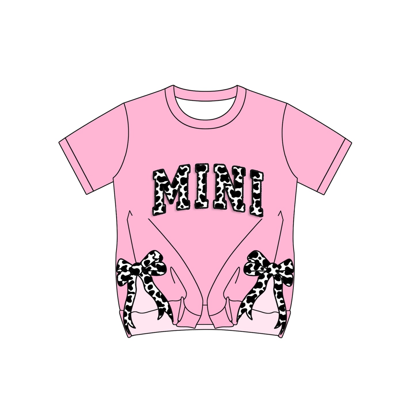 (Pre-order)GT0916  Cowhide Bow Pink Print Girls Short Sleeve Tee Shirts Top