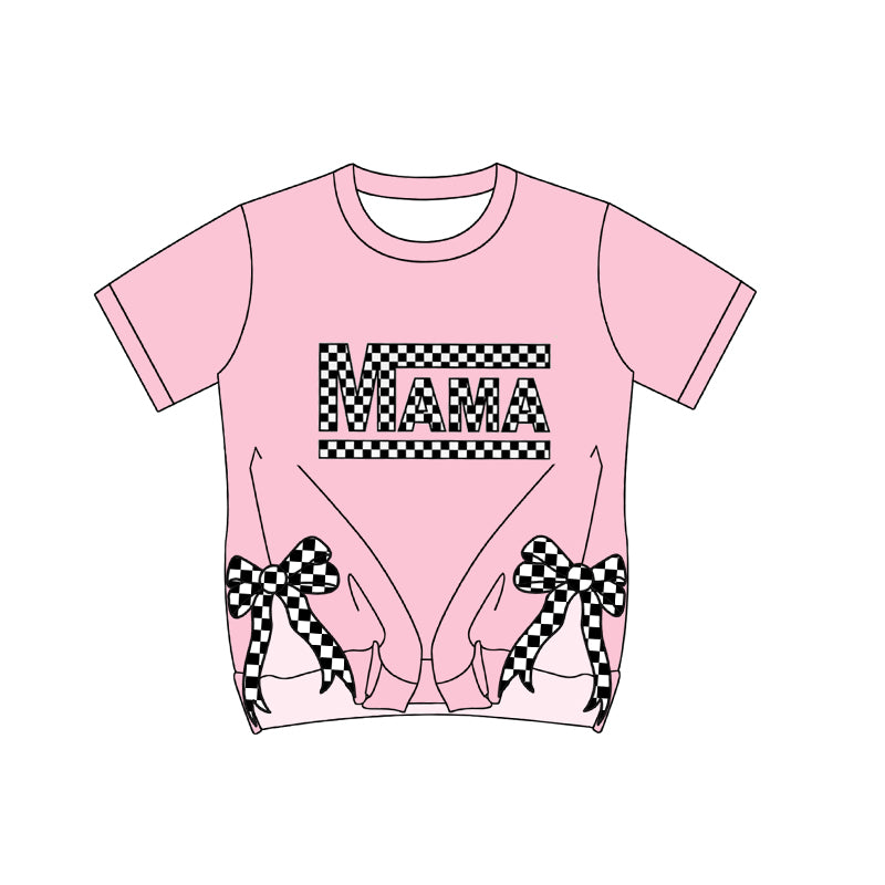 (Pre-order)GT0929 Adult Bow Pink MAMA Print Woman Short Sleeve Tee Shirts Top