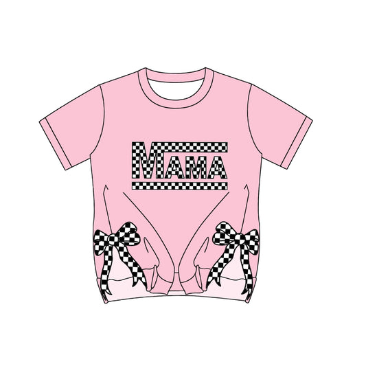 (Pre-order)GT0929 Adult Bow Pink MAMA Print Woman Short Sleeve Tee Shirts Top