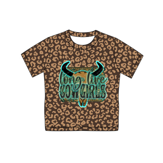 (Pre-order)GT0933  Cowgirls Leopard Print Girls Short Sleeve Tee Shirts Top