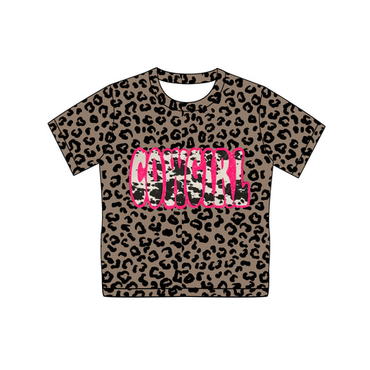 (Pre-order)GT0936  Cowgirl Leopard Print Girls Short Sleeve Tee Shirts Top