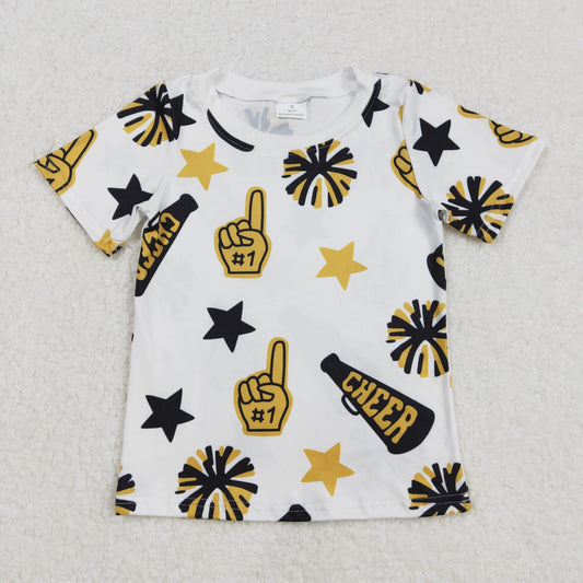 GT0939  Cheer Yellow Print Girls Short Sleeve Tee Shirts Top