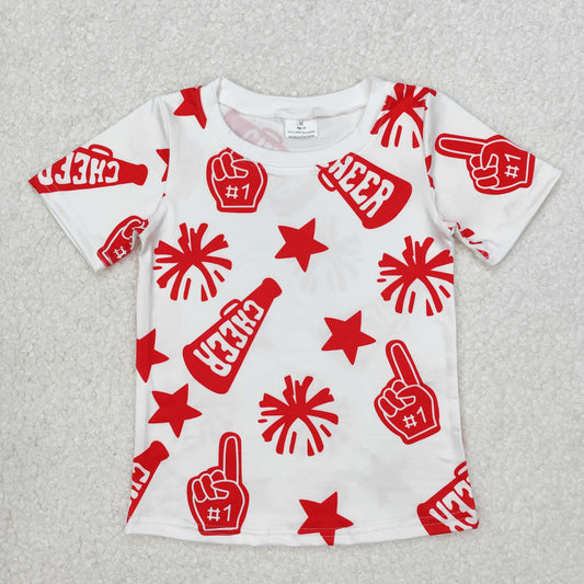 GT0940  Cheer Red Print Girls Short Sleeve Tee Shirts Top