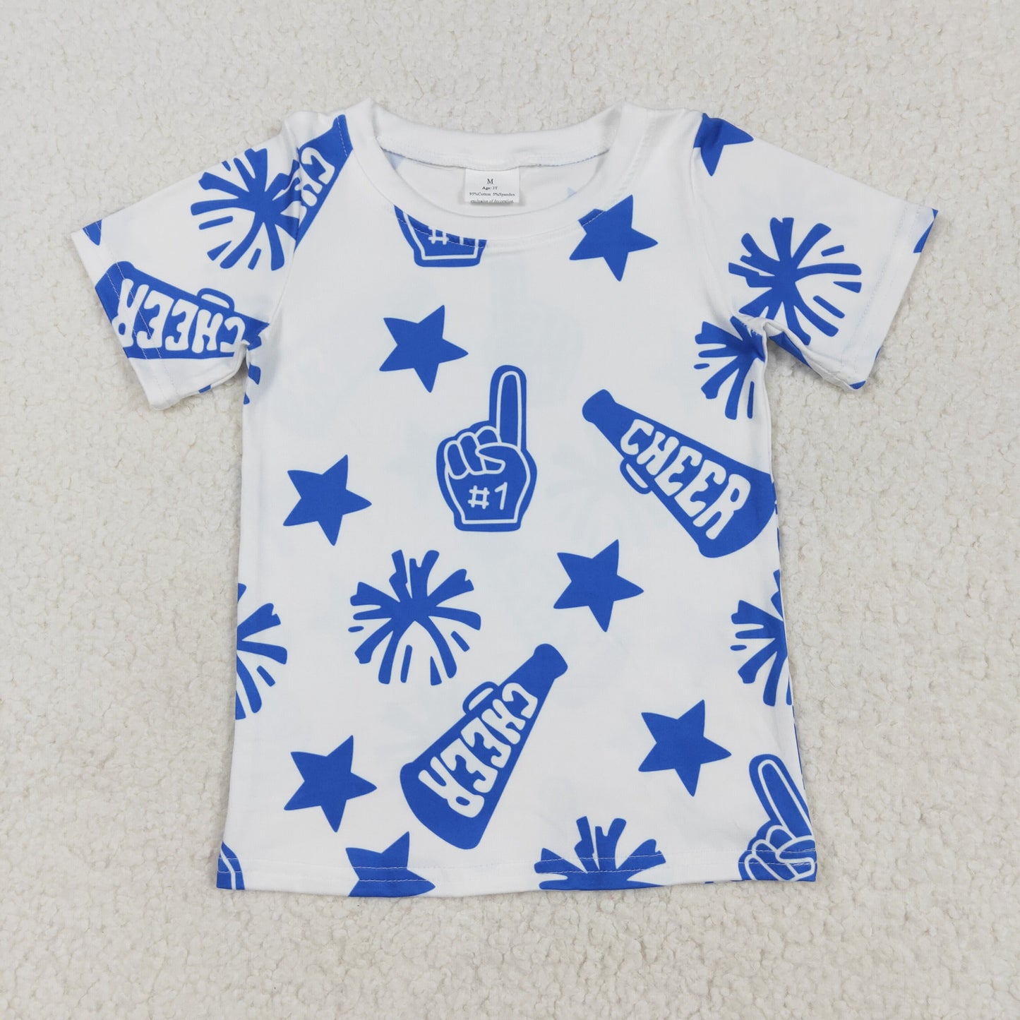 GT0941  Cheer Blue Print Girls Short Sleeve Tee Shirts Top