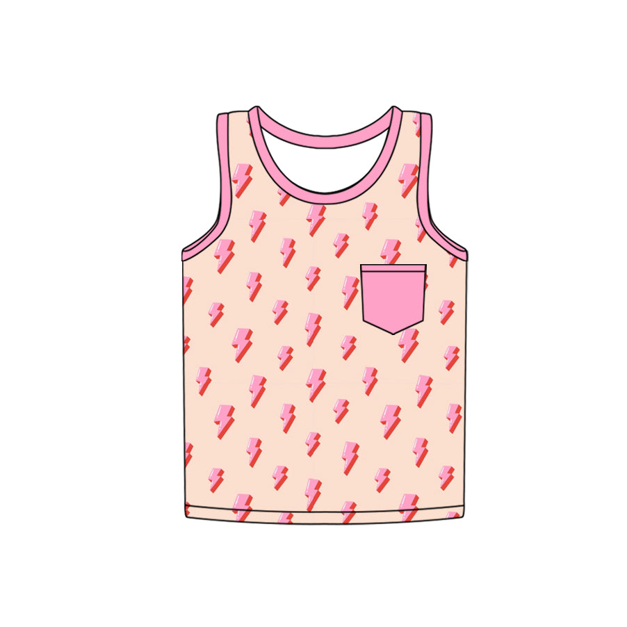 (Pre-order)GT0954  Pink Flash Print Girls Summer Pocket Vest Top