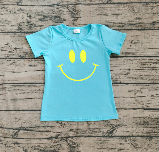 (Pre-order)GT0960 Smiling Face Vinyl Blue Girls Summer Tee Shirts Top