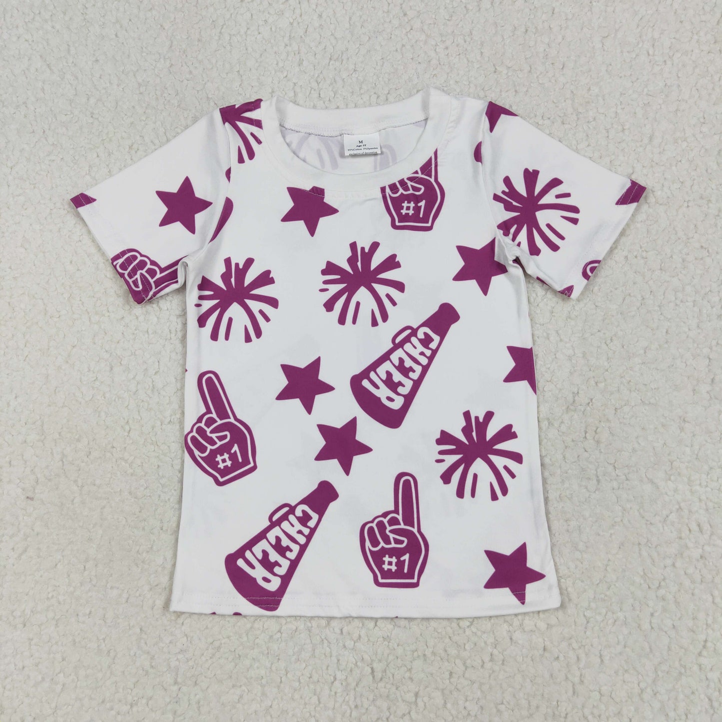 GT0993 Cheer Purple Print Girls Summer Tee Shirts Top