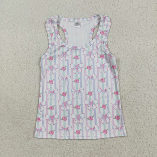 GT1014 Pink Flowers Bows Girls Summer Yoga Tank Top