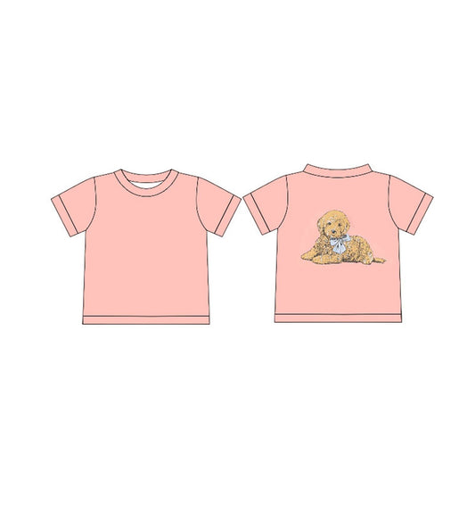 (Pre-order)GT1020 Dog Pink Print Girls Summer Tee Shirts Top