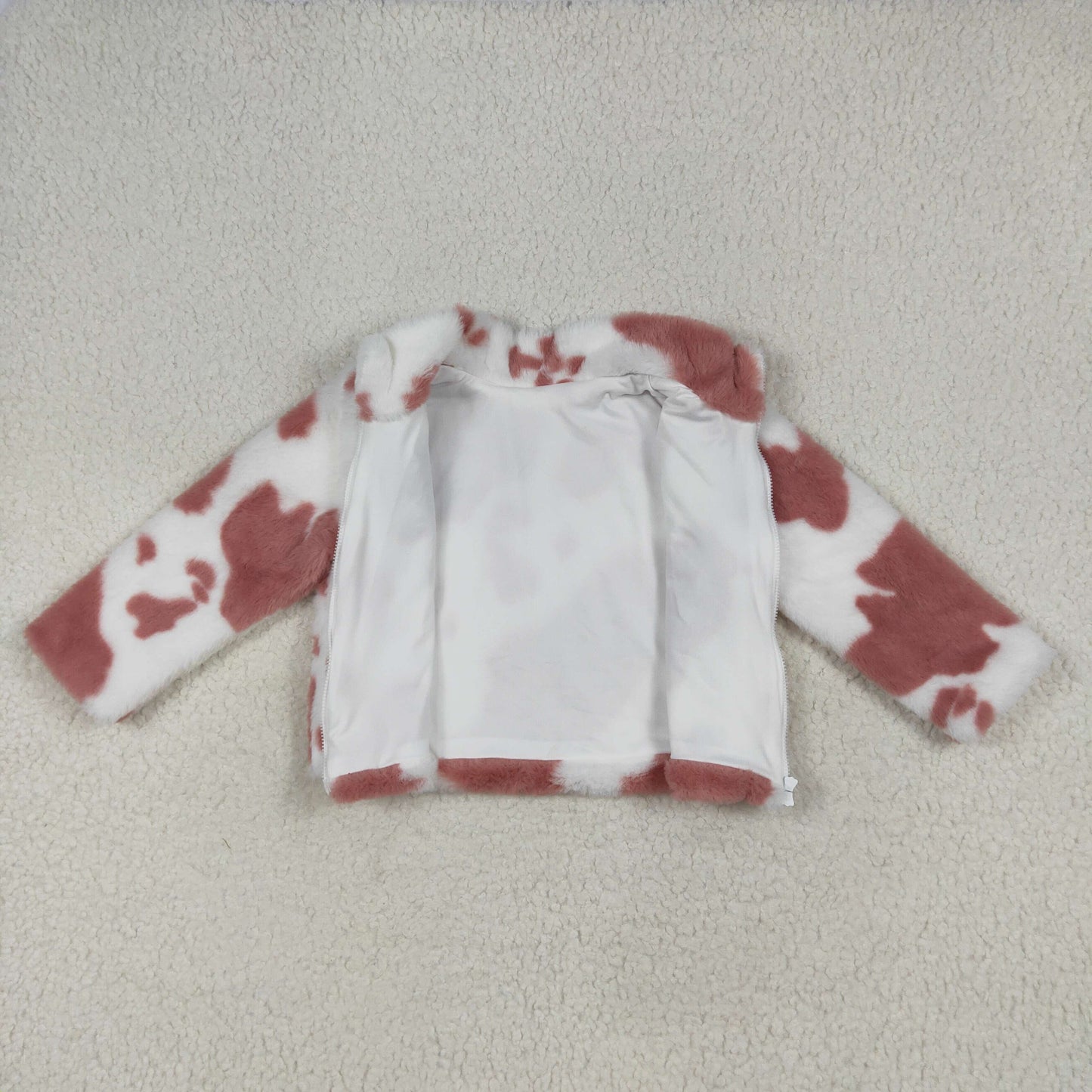 USA-Shop GT1027 Cowhide Print Zip Winter Thick Pullover Girls Sherpa Top