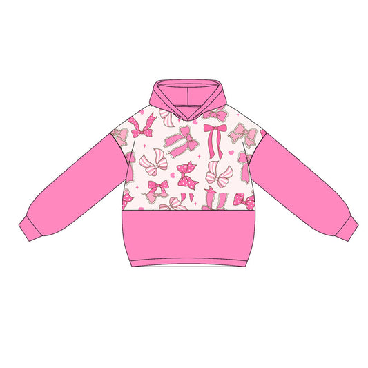 (Pre-order)GT1033 Pink Bows Print Girls Long Sleeve Hoodie Top