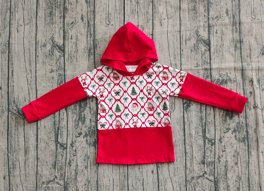 (Pre-order)GT1042 Santa Bows Print Girls Christmas Hoodie Top