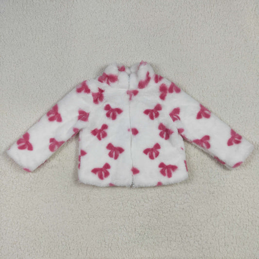 USA-Shop GT1048 Pink Bows Print Zip Winter Thick Pullover Girls Sherpa Top