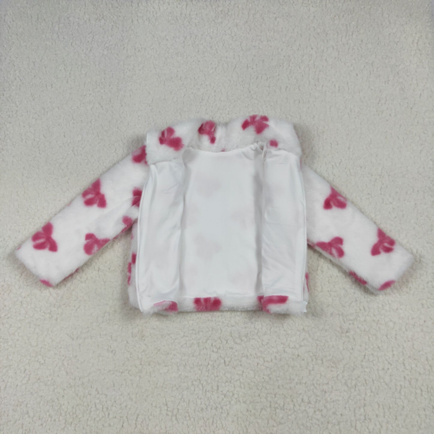 USA-Shop GT1048 Pink Bows Print Zip Winter Thick Pullover Girls Sherpa Top
