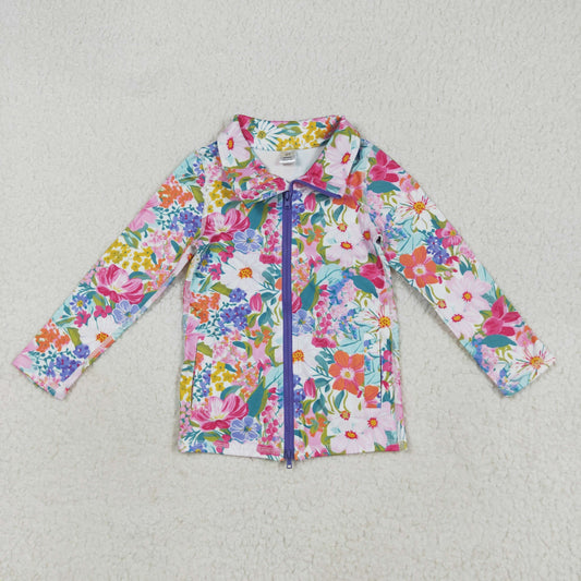 GT1061 Colorful Flowers Girls Yoga Zipper Jackets Top