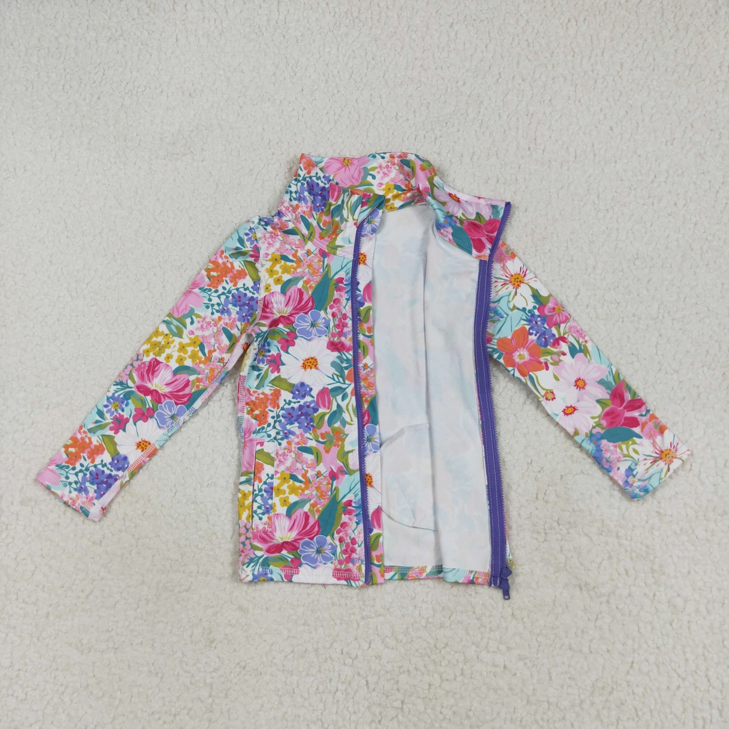 GT1061 Colorful Flowers Girls Yoga Zipper Jackets Top