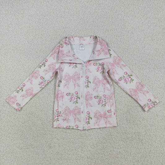 GT1075 Flowers Bows Pink Girls Yoga Zipper Jackets Top