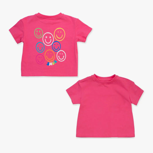 (Pre-order)GT1077 Smiling Face Hot Pink Print Girls Summer TeeShirts Top