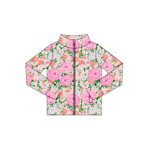 (Pre-order)GT1078 Pink Flowers Girls Yoga Zipper Jackets Top