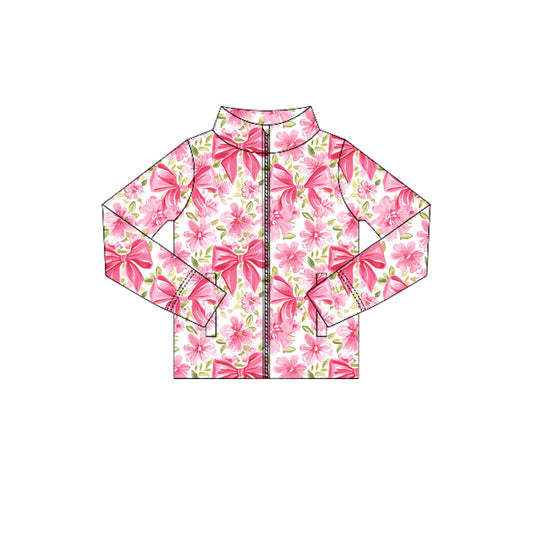 (Pre-order)GT1079 Pink Flowers Bows Girls Yoga Zipper Jackets Top