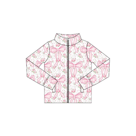 (Pre-order)GT1082 Pink Flowers Bows Girls Yoga Zipper Jackets Top